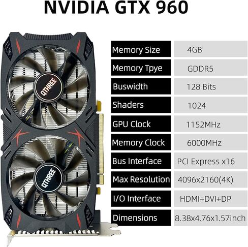 QTHREE Geforce GTX 750 4GB Graphics Card,GDDR5,128Bit,GPU Video Card for PC Gaming,PCI Express x16,HDMI, DVI, VGA,Dual Fans Cooling,Low Power in Kuwait