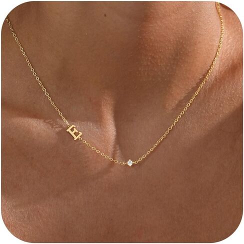Initial Necklaces for Women,14K Gold Plated CZ Sideways Letter Necklace Dainty Small Cute Gold Initial Necklace Personalized Custom Name Choker Necklaces for Women Non Tarnish Jewelry Aesthetic Stuff in Kuwait