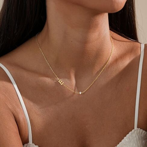 Initial Necklaces for Women,14K Gold Plated CZ Sideways Letter Necklace Dainty Small Cute Gold Initial Necklace Personalized Custom Name Choker Necklaces for Women Non Tarnish Jewelry Aesthetic Stuff in Kuwait