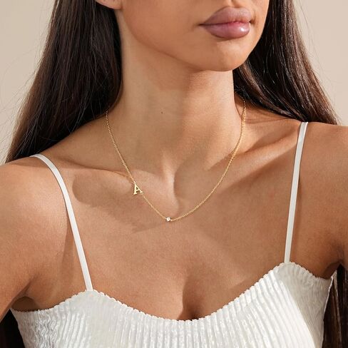 Initial Necklaces for Women,14K Gold Plated CZ Sideways Letter Necklace Dainty Small Cute Gold Initial Necklace Personalized Custom Name Choker Necklaces for Women Non Tarnish Jewelry Aesthetic Stuff in Kuwait