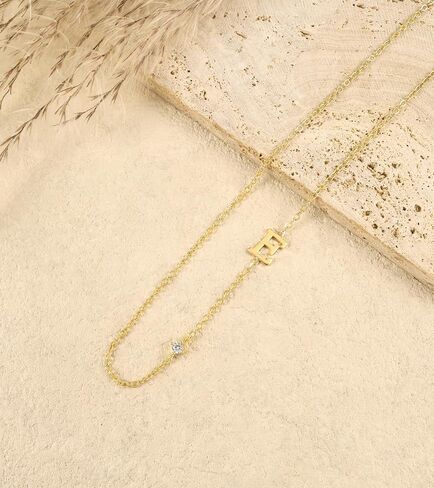 Initial Necklaces for Women,14K Gold Plated CZ Sideways Letter Necklace Dainty Small Cute Gold Initial Necklace Personalized Custom Name Choker Necklaces for Women Non Tarnish Jewelry Aesthetic Stuff in Kuwait