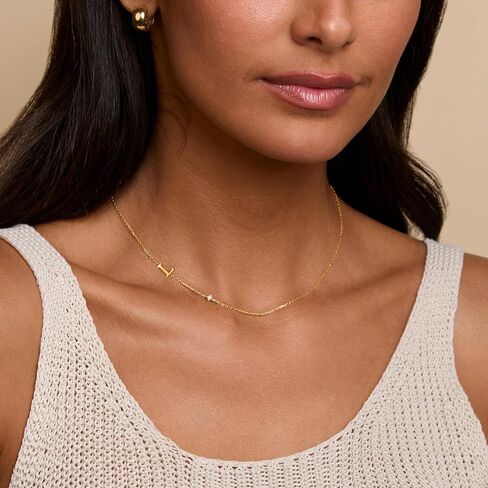Initial Necklaces for Women,14K Gold Plated CZ Sideways Letter Necklace Dainty Small Cute Gold Initial Necklace Personalized Custom Name Choker Necklaces for Women Non Tarnish Jewelry Aesthetic Stuff in Kuwait