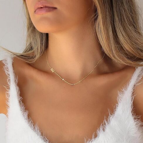 Initial Necklaces for Women,14K Gold Plated CZ Sideways Letter Necklace Dainty Small Cute Gold Initial Necklace Personalized Custom Name Choker Necklaces for Women Non Tarnish Jewelry Aesthetic Stuff in Kuwait
