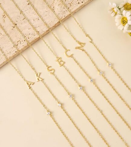 Initial Necklaces for Women,14K Gold Plated CZ Sideways Letter Necklace Dainty Small Cute Gold Initial Necklace Personalized Custom Name Choker Necklaces for Women Non Tarnish Jewelry Aesthetic Stuff in Kuwait