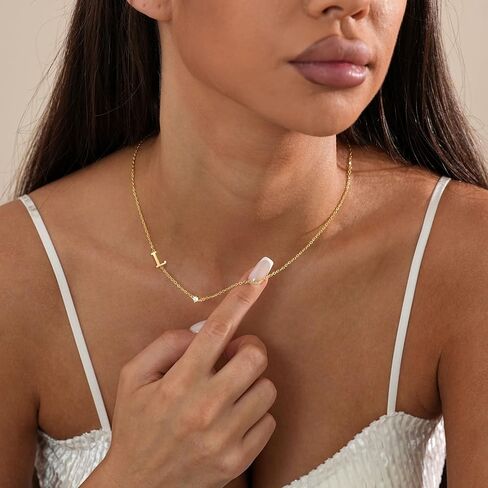 Initial Necklaces for Women,14K Gold Plated CZ Sideways Letter Necklace Dainty Small Cute Gold Initial Necklace Personalized Custom Name Choker Necklaces for Women Non Tarnish Jewelry Aesthetic Stuff in Kuwait