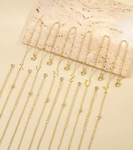 Initial Necklaces for Women,14K Gold Plated CZ Sideways Letter Necklace Dainty Small Cute Gold Initial Necklace Personalized Custom Name Choker Necklaces for Women Non Tarnish Jewelry Aesthetic Stuff in Kuwait
