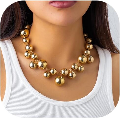 Pearl Choker Necklaces for Women Fake Pearl Necklace Big Chunky Pearl Necklace Gold Statement Necklace Party Bride Wedding Trendy Jewelry Gifts in Saudi Arabia