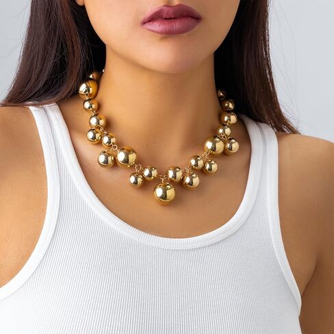 Pearl Choker Necklaces for Women Fake Pearl Necklace Big Chunky Pearl Necklace Gold Statement Necklace Party Bride Wedding Trendy Jewelry Gifts in Saudi Arabia