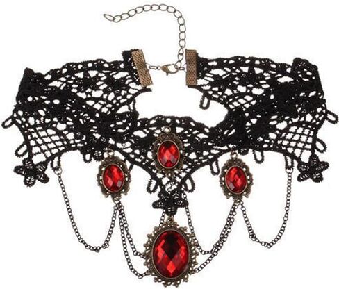 Utaly Ruby Stone Choker Necklace for Women with Black Lace Red Crystal Bow Tie Necklaces for Halloween in Saudi Arabia