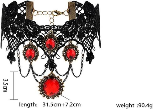 Utaly Ruby Stone Choker Necklace for Women with Black Lace Red Crystal Bow Tie Necklaces for Halloween in Saudi Arabia