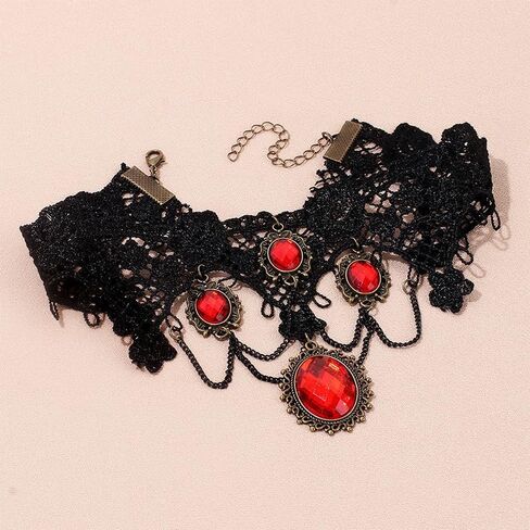 Utaly Ruby Stone Choker Necklace for Women with Black Lace Red Crystal Bow Tie Necklaces for Halloween in Saudi Arabia