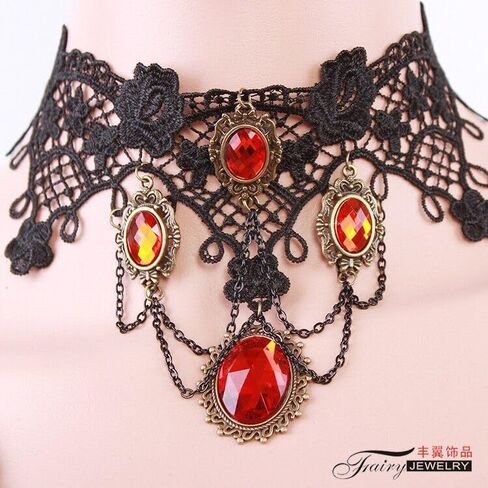 Utaly Ruby Stone Choker Necklace for Women with Black Lace Red Crystal Bow Tie Necklaces for Halloween in Saudi Arabia
