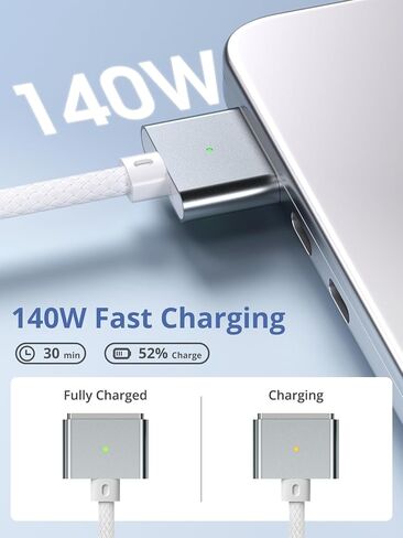 140W USB-C to Magnetic 3 Cable for MacBook Power Adapter, Nylon Braided Safe 3 Cable Compatible with MacBook Air 2024 M3 Pro & Max 13" 15", MacBook Pro 2021 2023 14" 16", MacBook Air 2022 2023, 6.6ft in Kuwait
