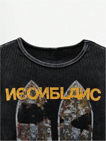 Men's Graphic Tees Ribbed Knit Long Sleeve Washed Fitted Top Crewneck Vintage T Shirts Streetwear in Saudi Arabia