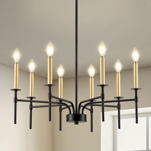 Modern Dining Room Light Fixture 8-Light, Black and Gold Farmhouse Chandelier, Metal Candle Chandeliers for Dining Room, Kitchen, Living Room, Bedroom, Foyer, Staircase, Entryway in Saudi Arabia