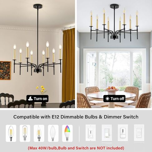 Modern Dining Room Light Fixture 8-Light, Black and Gold Farmhouse Chandelier, Metal Candle Chandeliers for Dining Room, Kitchen, Living Room, Bedroom, Foyer, Staircase, Entryway in Saudi Arabia