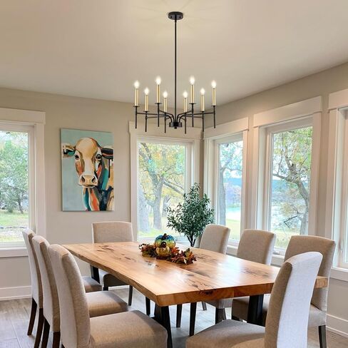 Modern Dining Room Light Fixture 8-Light, Black and Gold Farmhouse Chandelier, Metal Candle Chandeliers for Dining Room, Kitchen, Living Room, Bedroom, Foyer, Staircase, Entryway in Saudi Arabia