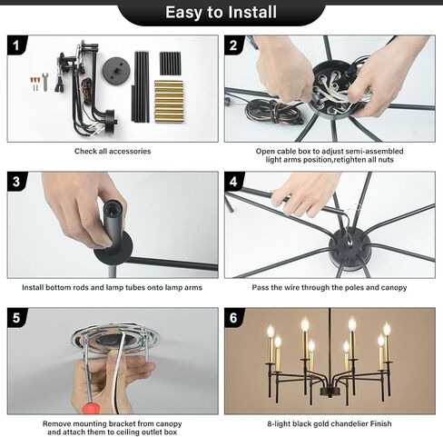 Modern Dining Room Light Fixture 8-Light, Black and Gold Farmhouse Chandelier, Metal Candle Chandeliers for Dining Room, Kitchen, Living Room, Bedroom, Foyer, Staircase, Entryway in Saudi Arabia