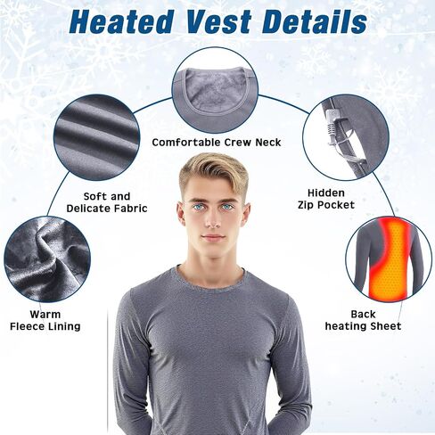 2 Pcs X-Large Heated Thermal Tops for Men Women Electric Heated Shirt Long Sleeves Underwear Fleece Lined for Winter Black in Kuwait