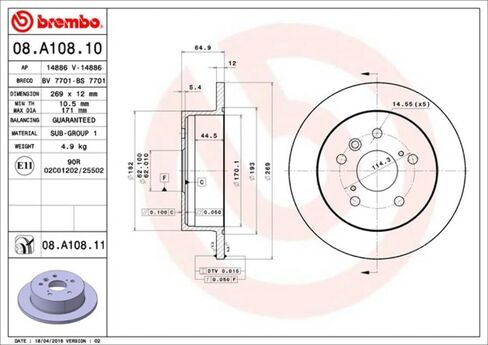 Brembo 08.A108.11 UV Coated solid Rear Brake Rotor LEXUS/TOYOTA OE# 4243133100 in Saudi Arabia