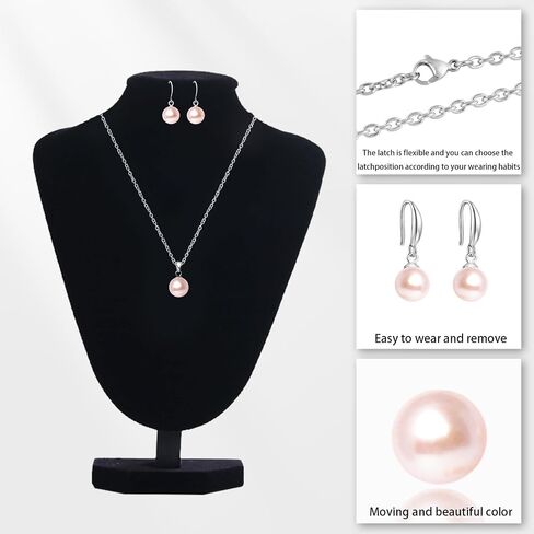 Pearl Pendant Necklace & Earrings Set for Women，Classic Pearl Jewelry Set for Brides and Wedding,12MM Pendant Necklace and 10MM Earrings for Mother or Friends in Kuwait