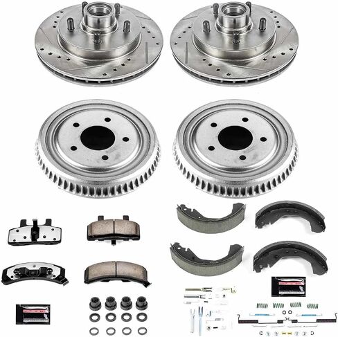 Power Stop Front and Rear Brake Kit For 1995 1996 1997 1998 1999 Chevrolet C1500 - Truck & Tow Carbon Fiber Ceramic Brake Pads, Drums, & Drilled and Slotted Rotors Replacement, K15138DK-36 in Saudi Arabia