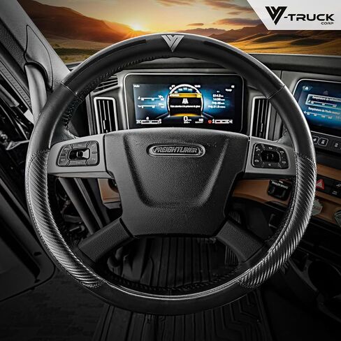 Steering Wheel Cover 18 inch Genuine Leather – Semi Truck – Durable, Non-Slip, Easy to Install, Comfortable Grip (Black Black) in Saudi Arabia