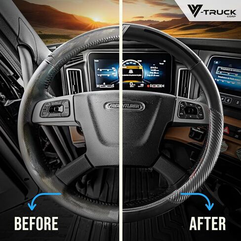 Steering Wheel Cover 18 inch Genuine Leather – Semi Truck – Durable, Non-Slip, Easy to Install, Comfortable Grip (Black Black) in Saudi Arabia