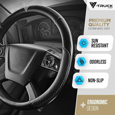 Steering Wheel Cover 18 inch Genuine Leather – Semi Truck – Durable, Non-Slip, Easy to Install, Comfortable Grip (Black Black) in Saudi Arabia
