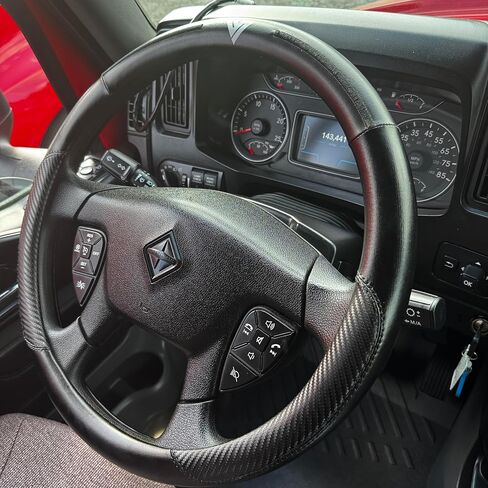 Steering Wheel Cover 18 inch Genuine Leather – Semi Truck – Durable, Non-Slip, Easy to Install, Comfortable Grip (Black Black) in Saudi Arabia