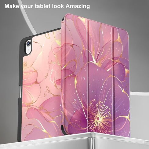 May Chen Case for M3 iPad Air 13 inch Cover with M2 Chip 2025 2024, Tablet Cases Trifold Stand + Pencil Holder + Auto Wake/Sleep + Soft TPU Protective Stand Back Cover, Dahlia Flower in Kuwait