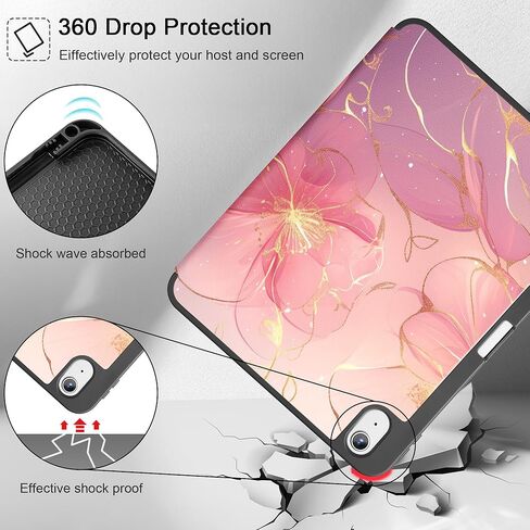 May Chen Case for M3 iPad Air 13 inch Cover with M2 Chip 2025 2024, Tablet Cases Trifold Stand + Pencil Holder + Auto Wake/Sleep + Soft TPU Protective Stand Back Cover, Dahlia Flower in Kuwait