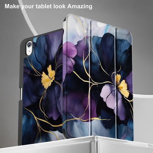 May Chen Case for M3 iPad Air 13 inch Cover with M2 Chip 2025 2024, Tablet Cases Trifold Stand + Pencil Holder + Auto Wake/Sleep + Soft TPU Protective Stand Back Cover, Dahlia Flower in Kuwait