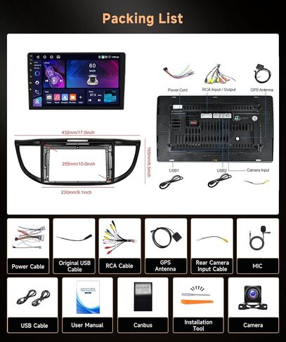 Car Radio for Honda CRV 2012 2013 2014 2015 2016, Rimoody Android 13 Car Stereo Wireless Carplay Android Auto 9 Inch Touch Screen Mirror Link Bluetooth FM/RDS GPS WiFi EQ SWC AHD Backup Camera in Saudi Arabia
