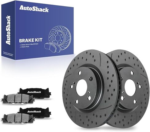 AutoShack Front Drilled & Slotted Brake Rotors Ceramic Brake Pads | Replacement For 2007-2011 Toyota Camry 2008-2011 Avalon 2007-2010 Lexus ES350 V6 | Black Matte Finish | 6-PC Brake Kit | BlackShield in Saudi Arabia