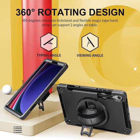 Galaxy Tab S10 Plus 2024/ S9 Plus Protective Carrying Case, Shockproof Rugged Case for Samsung Tab 12.4 inch with Kickstand/Hand Strap/Stylus Holder/Shoulder Belt, Black in Saudi Arabia