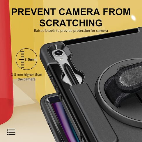 Galaxy Tab S10 Plus 2024/ S9 Plus Protective Carrying Case, Shockproof Rugged Case for Samsung Tab 12.4 inch with Kickstand/Hand Strap/Stylus Holder/Shoulder Belt, Black in Saudi Arabia