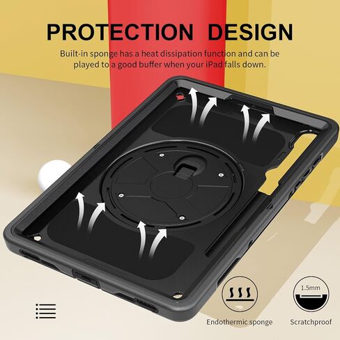Galaxy Tab S10 Plus 2024/ S9 Plus Protective Carrying Case, Shockproof Rugged Case for Samsung Tab 12.4 inch with Kickstand/Hand Strap/Stylus Holder/Shoulder Belt, Black in Saudi Arabia