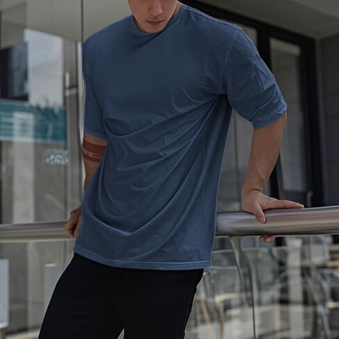 Mens Loose Fit Athletic T-Shirts Casual Crewneck Short Sleeve Shirts Oversize Summer Basic Tee Shirt in Saudi Arabia