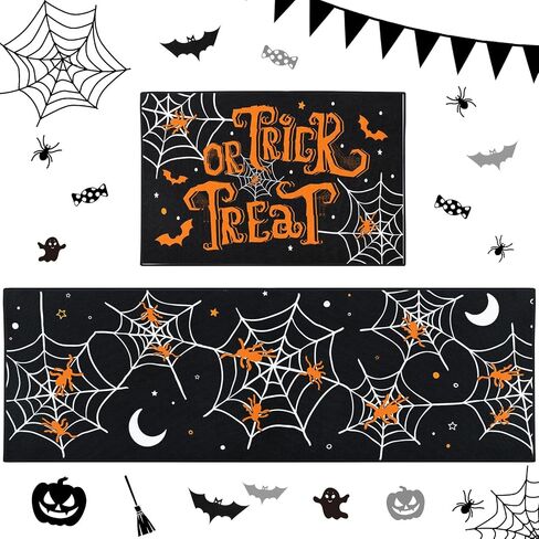 Spooky Halloween Kitchen Rugs and Mats Non Skid Washable Set of 2, Cute Spider Ghost Floor Mats, Black Happy Horror Boo Runner Rug, Vintage Autumn Kitchen Decor in Saudi Arabia