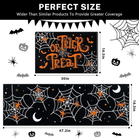 Spooky Halloween Kitchen Rugs and Mats Non Skid Washable Set of 2, Cute Spider Ghost Floor Mats, Black Happy Horror Boo Runner Rug, Vintage Autumn Kitchen Decor in Saudi Arabia