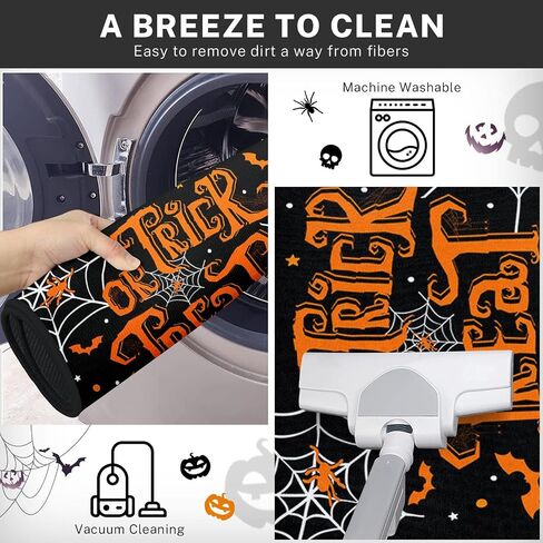 Spooky Halloween Kitchen Rugs and Mats Non Skid Washable Set of 2, Cute Spider Ghost Floor Mats, Black Happy Horror Boo Runner Rug, Vintage Autumn Kitchen Decor in Saudi Arabia