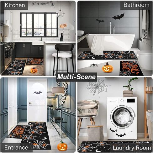 Spooky Halloween Kitchen Rugs and Mats Non Skid Washable Set of 2, Cute Spider Ghost Floor Mats, Black Happy Horror Boo Runner Rug, Vintage Autumn Kitchen Decor in Saudi Arabia