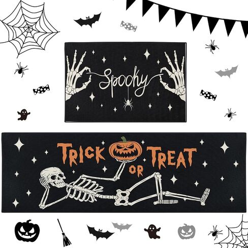 Spooky Halloween Kitchen Rugs and Mats Non Skid Washable Set of 2, Cute Spider Ghost Floor Mats, Black Happy Horror Boo Runner Rug, Vintage Autumn Kitchen Decor in Saudi Arabia