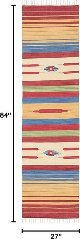 SAFAVIEH Montauk Collection Runner Rug - 2'3" x 7', Red & Blue, Handmade Flat Weave Boho Tribal Southwestern Cotton Fringe, Ideal for High Traffic Areas in Living Room, Bedroom (MTK554Q) in Saudi Arabia