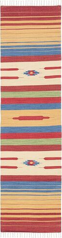 SAFAVIEH Montauk Collection Runner Rug - 2'3" x 7', Red & Blue, Handmade Flat Weave Boho Tribal Southwestern Cotton Fringe, Ideal for High Traffic Areas in Living Room, Bedroom (MTK554Q) in Saudi Arabia