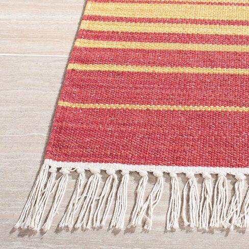 SAFAVIEH Montauk Collection Runner Rug - 2'3" x 7', Red & Blue, Handmade Flat Weave Boho Tribal Southwestern Cotton Fringe, Ideal for High Traffic Areas in Living Room, Bedroom (MTK554Q) in Saudi Arabia