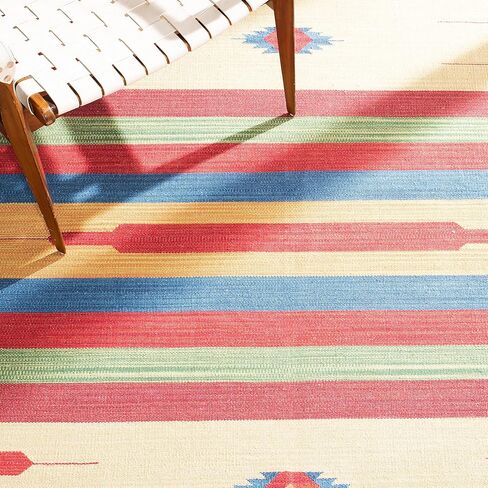SAFAVIEH Montauk Collection Runner Rug - 2'3" x 7', Red & Blue, Handmade Flat Weave Boho Tribal Southwestern Cotton Fringe, Ideal for High Traffic Areas in Living Room, Bedroom (MTK554Q) in Saudi Arabia