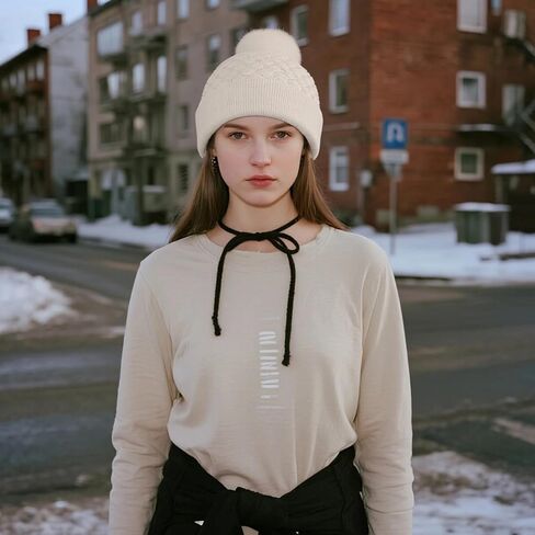 Women's Winter Knit Pom Pom Beanie Hat - Cozy Scales Pattern Warm Hat with Fuzzy Ball Top in Saudi Arabia