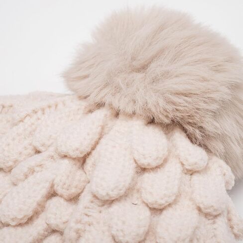 Women's Winter Knit Pom Pom Beanie Hat - Cozy Scales Pattern Warm Hat with Fuzzy Ball Top in Saudi Arabia